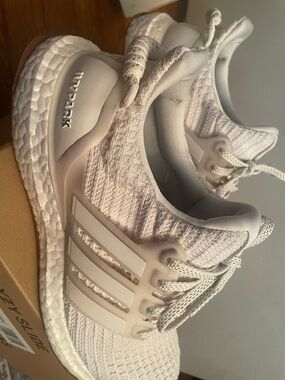 adidas White Knit Running Sneakers with Support Cage